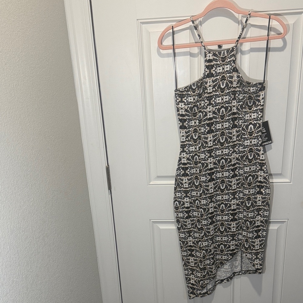 Express Black and White Patterned Midi Dress